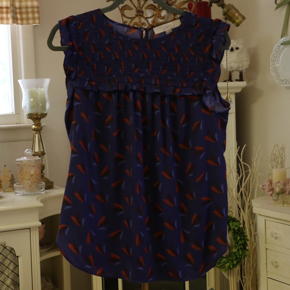 LOFT Blue and Red Patterned Tank Top
